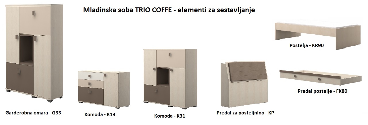 Mladinska soba TRIO COFFE - elementi za sestavljanje Mladinska soba TRIO COFFE - elementi za sestavljanje